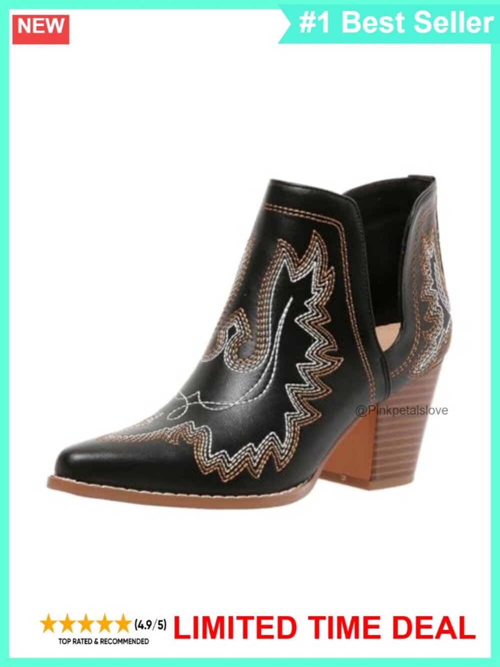 Ankle Cowboy Boots Pointed Toe Embroidered Western Booties Pull-On